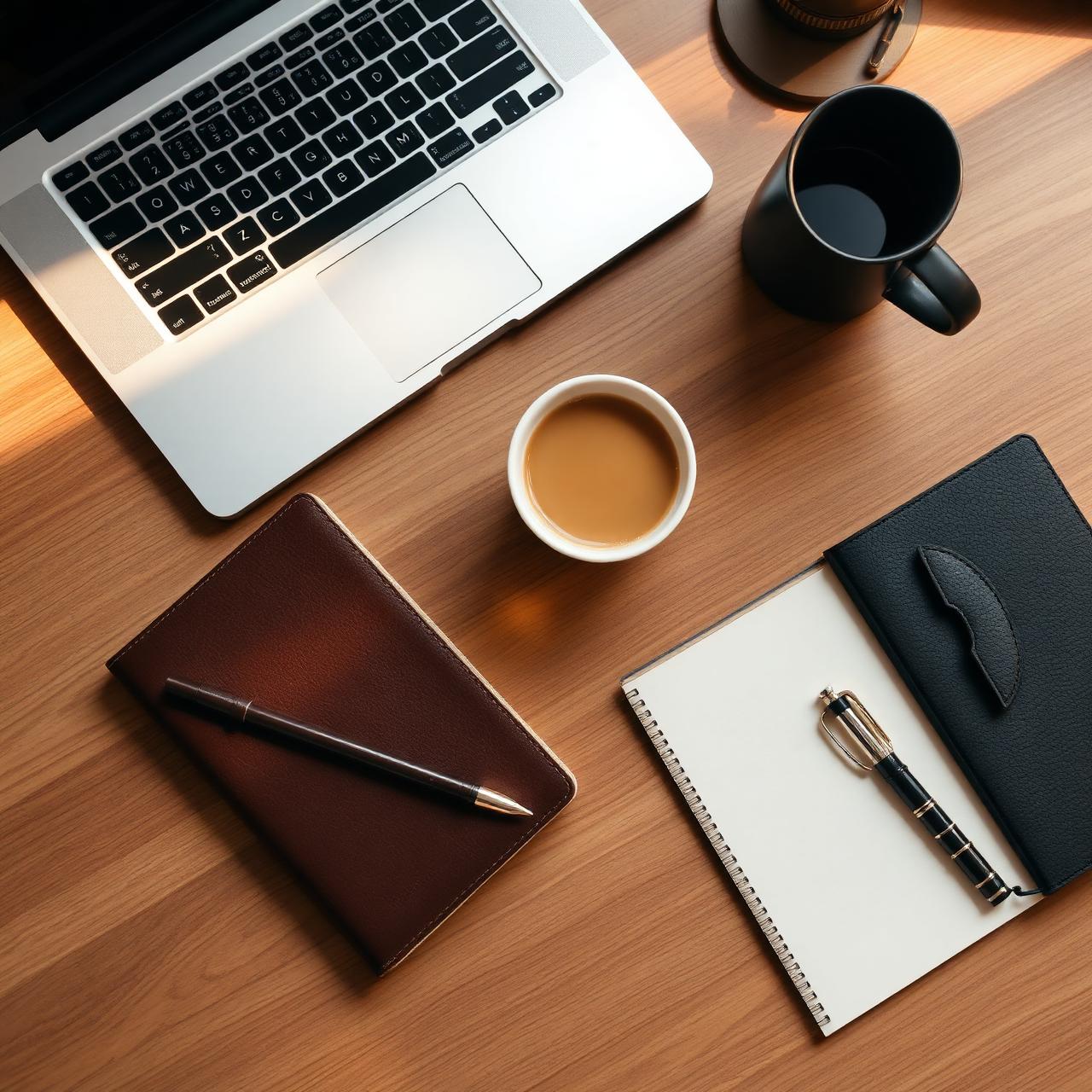 Mesa de trabajo de Circle con computadora y cuadernos